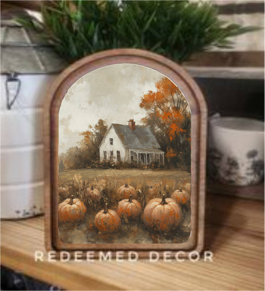 Pumpkin Farmhouse Arch Top Framed Art