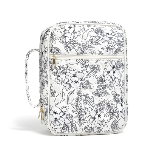 Navy Floral Quilted Bible Case