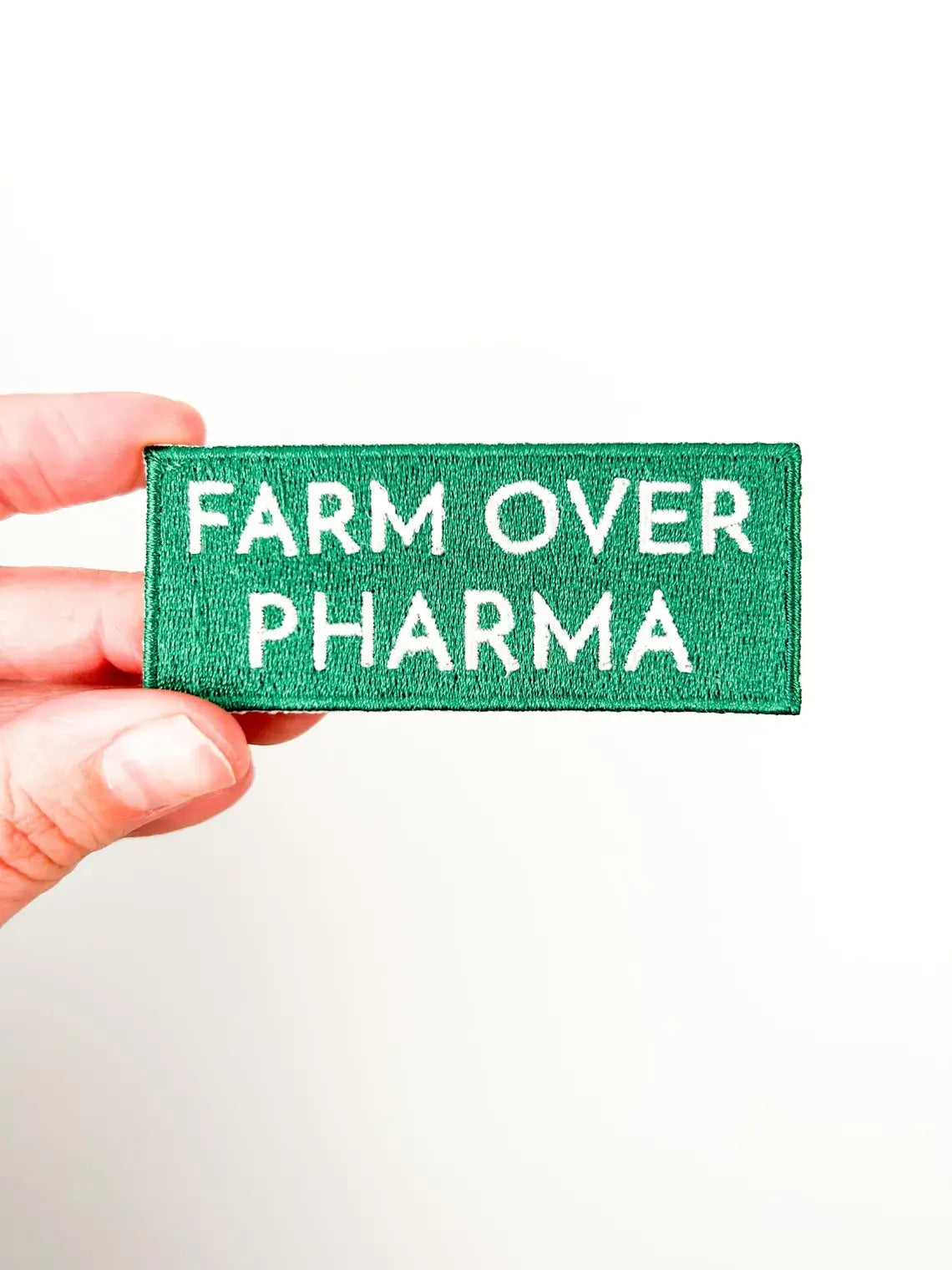 'Farm Over Pharma' Embroidered Iron-On Patch