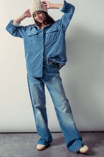 Plaid Lined Reversible Corduroy Flannel Shacket