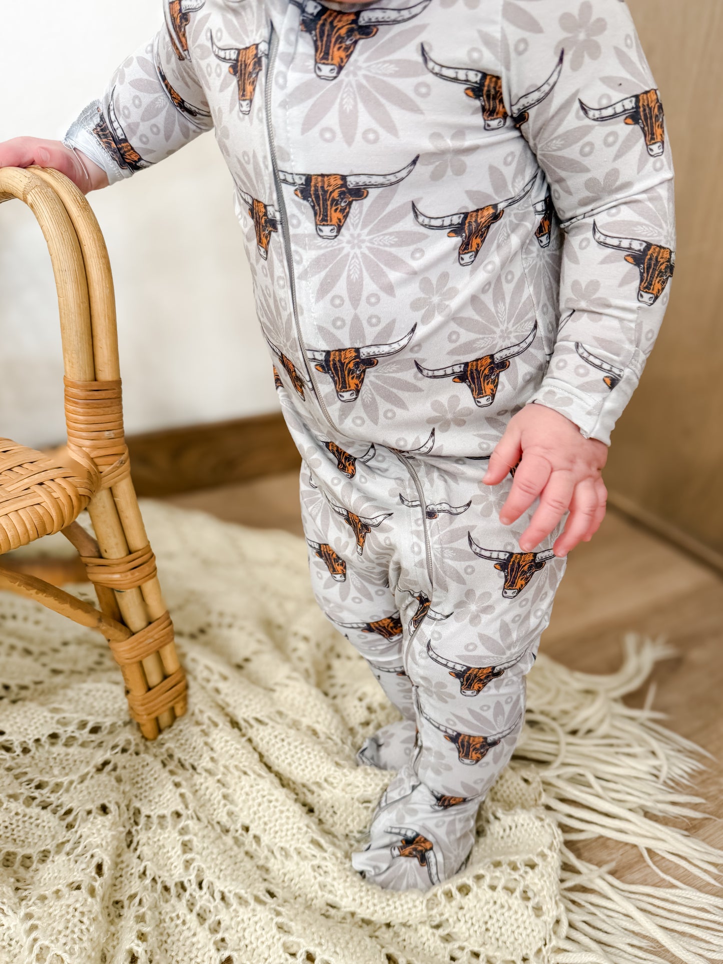 Western Cow Baby Footed Bamboo Pajamas