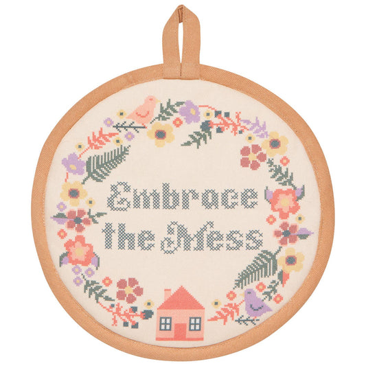 'Embrace The Mess' Stitch Shaped Potholder