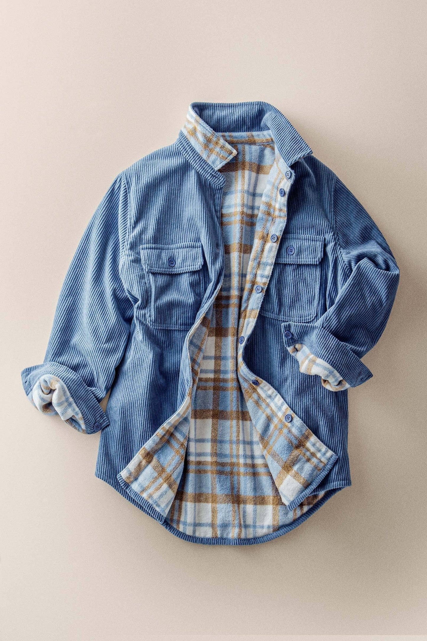 Plaid Lined Reversible Corduroy Flannel Shacket