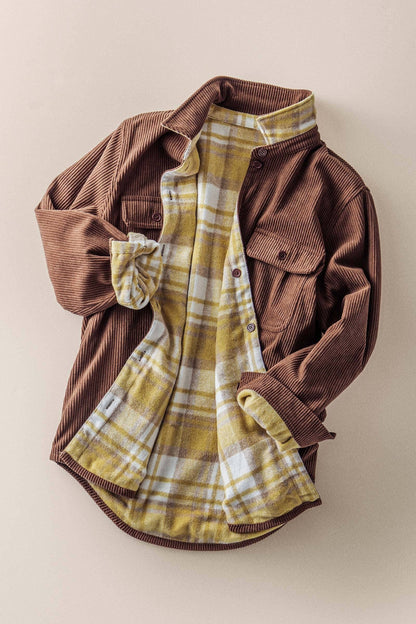 Plaid Lined Reversible Corduroy Flannel Shacket