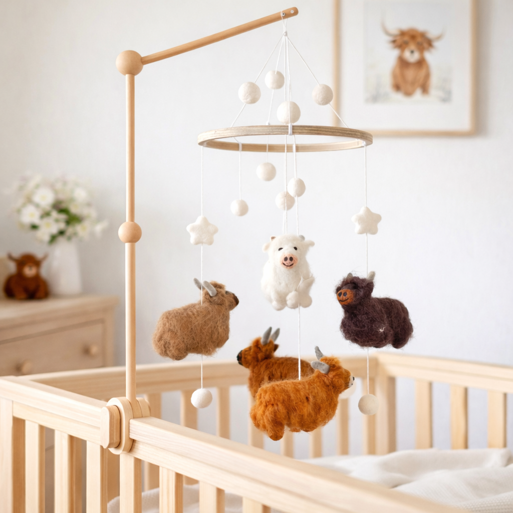 Highland Cow Felt Baby Mobile