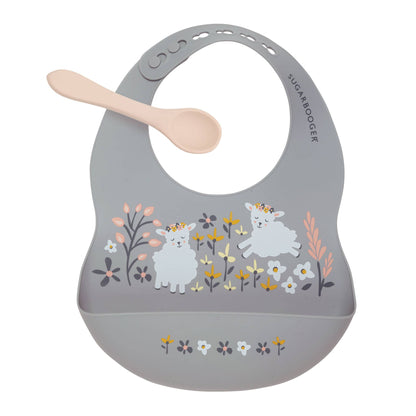 'Lily the Lamb' Silicone Bib & Spoon Set