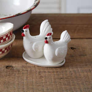 Chicken Salt and Pepper Shakers with Egg Plate