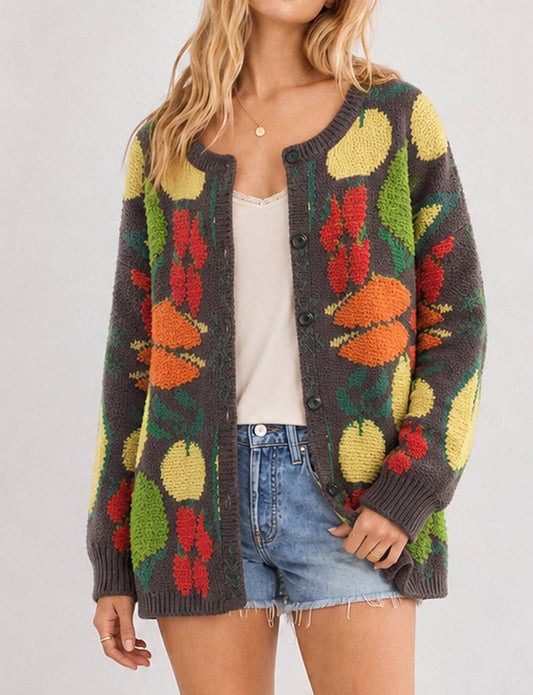 Veggie Garden Jacquard Button Cardigan