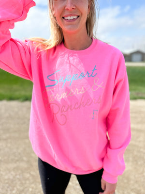 Support Farmers and Ranchers Pink Crewneck