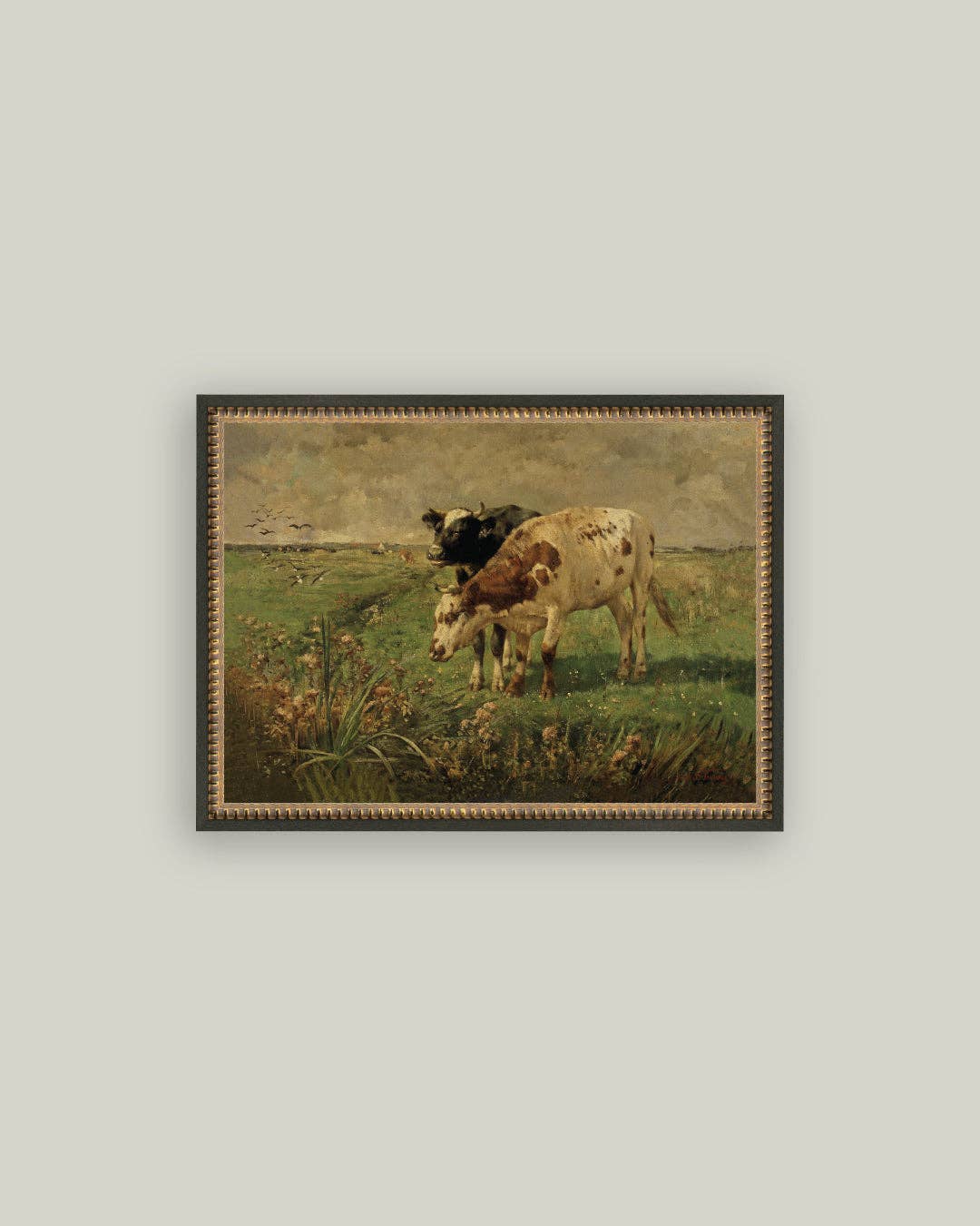 Black and Brown Cows Framed Antique Art