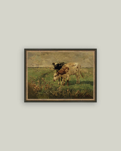 Black and Brown Cows Framed Antique Art