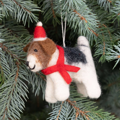 Felt Dog with Red Scarf Ornament
