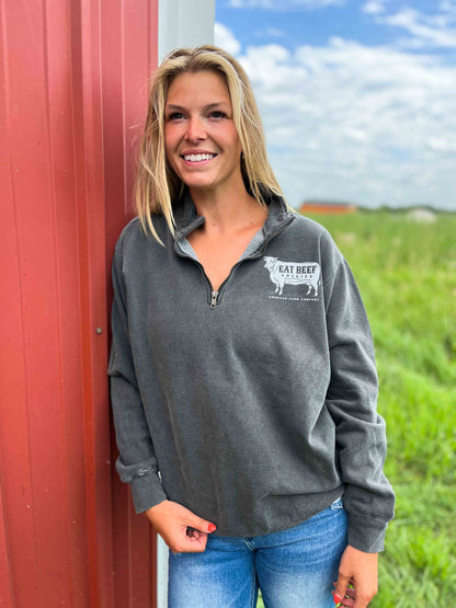 ‘Eat Beef America’ Washed Charcoal 1/4 Zip