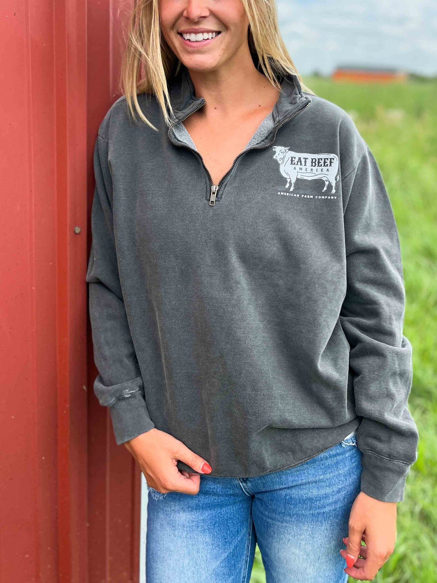 ‘Eat Beef America’ Washed Charcoal 1/4 Zip