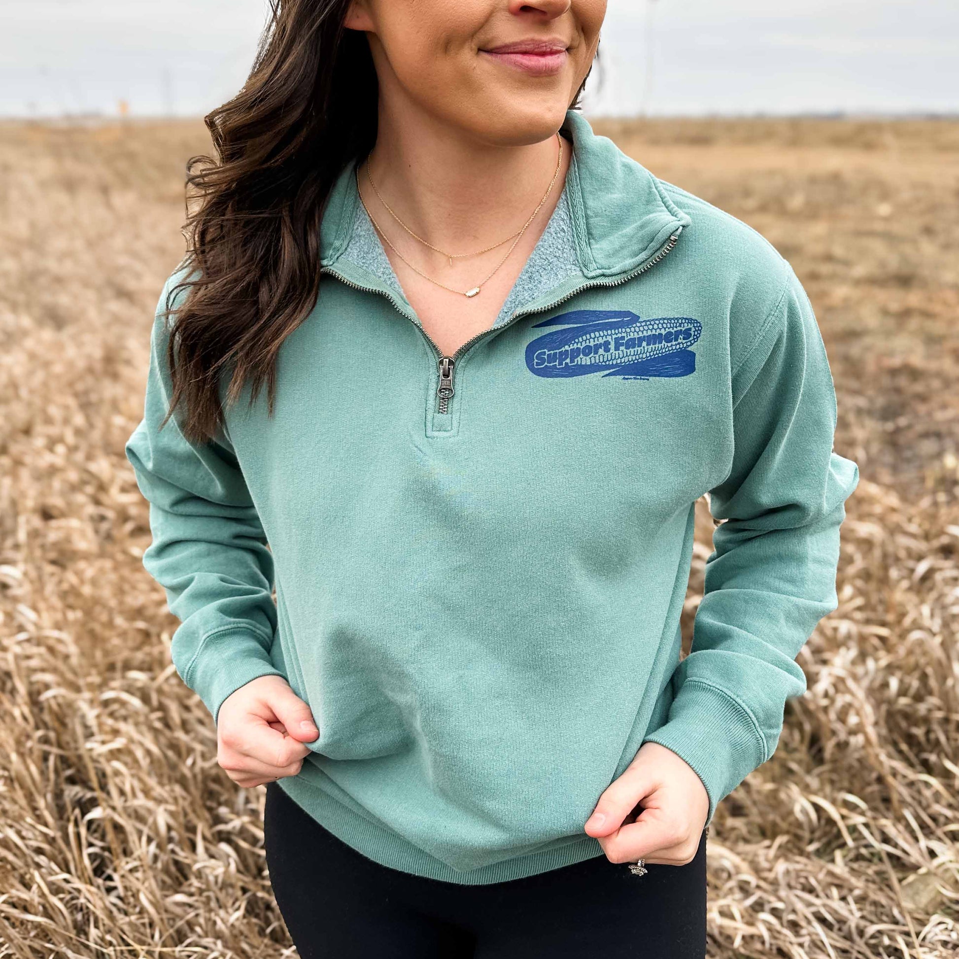 Retro Corn 'Support Farmers' Cypress 1/4 Zip - American Farm Company