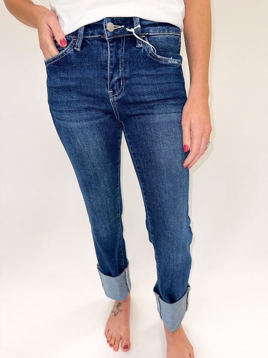 LOVERVET: Mid Rise Cuffed Slim Straight Jeans - American Farm Company