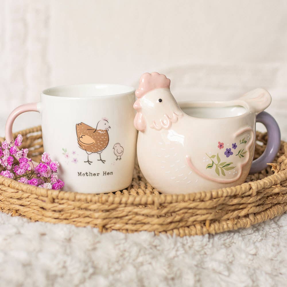 Floral Hen Chicken Shaped Mug