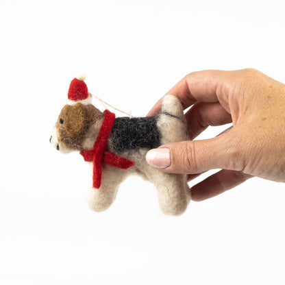 Felt Dog with Red Scarf Ornament
