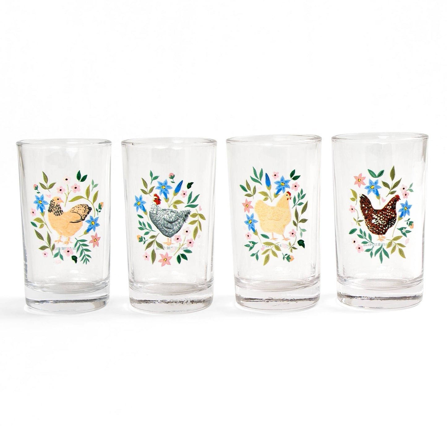 Chicken Folk Floral Mini Juice Glass Set