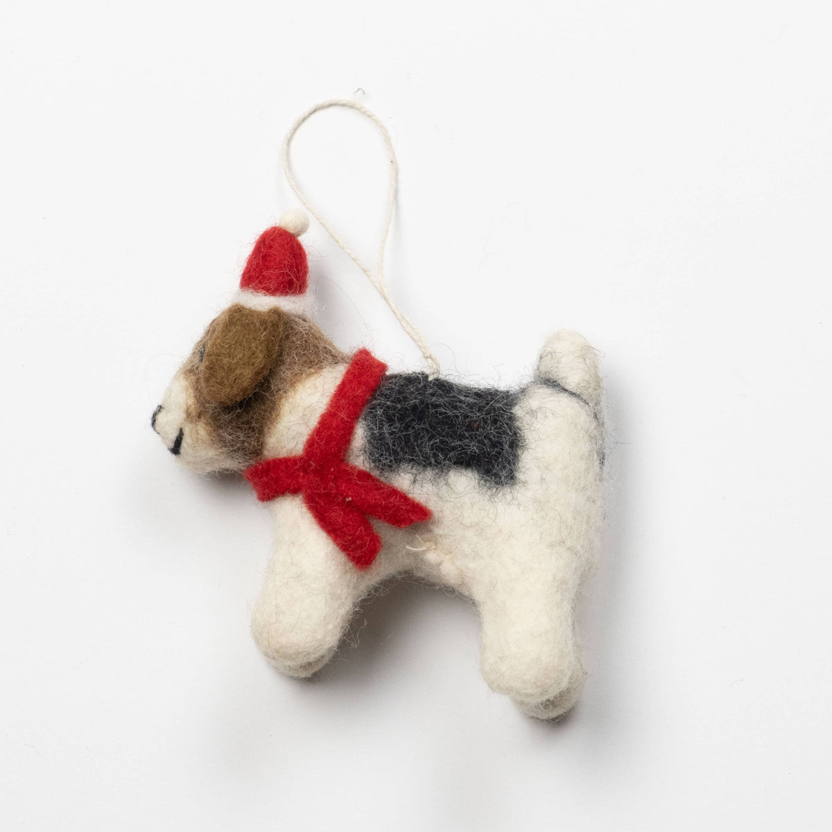 Felt Dog with Red Scarf Ornament