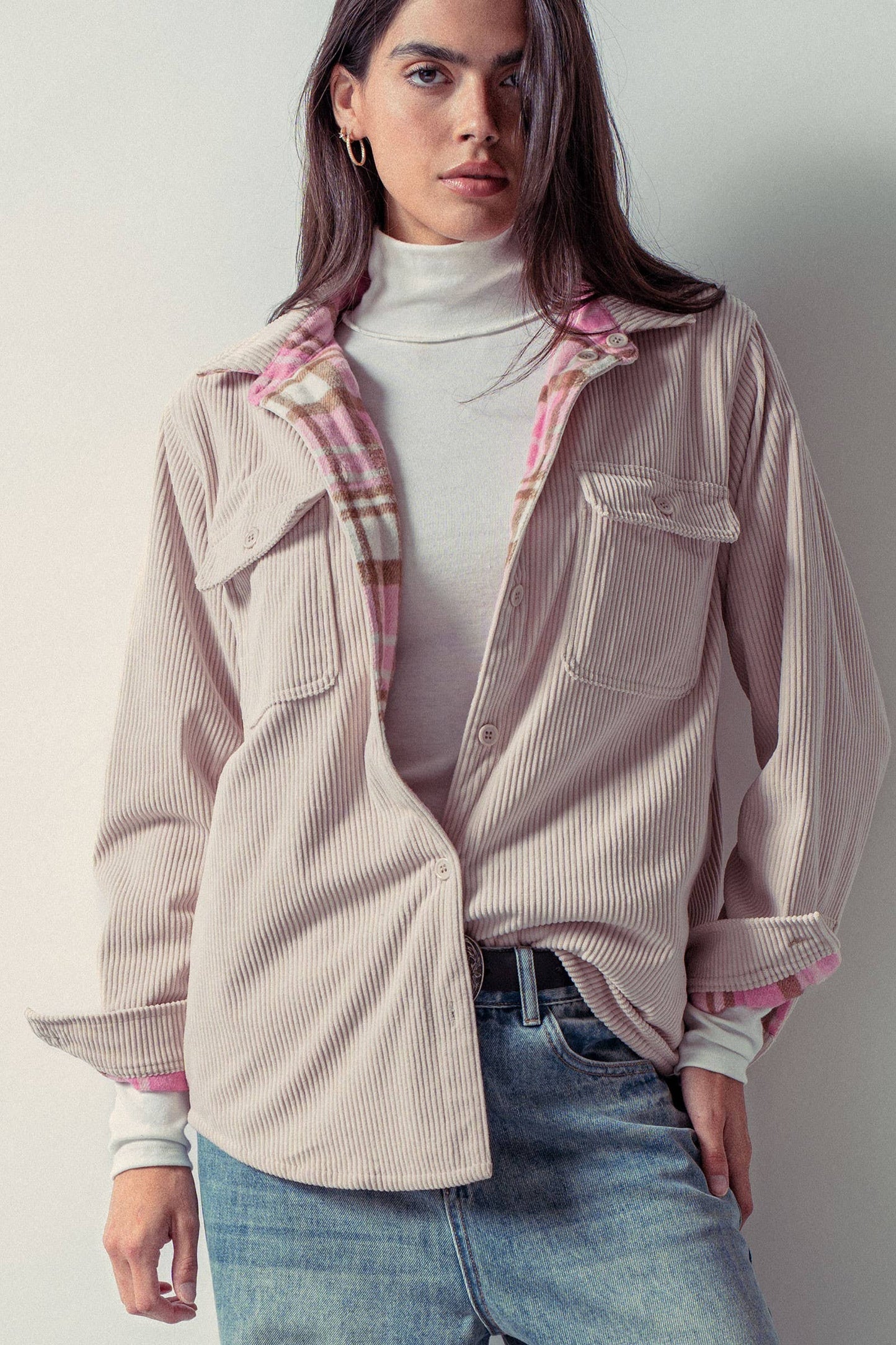 Plaid Lined Reversible Corduroy Flannel Shacket