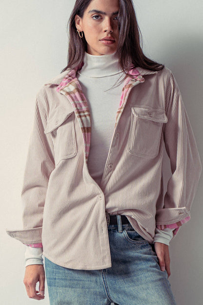 Plaid Lined Reversible Corduroy Flannel Shacket