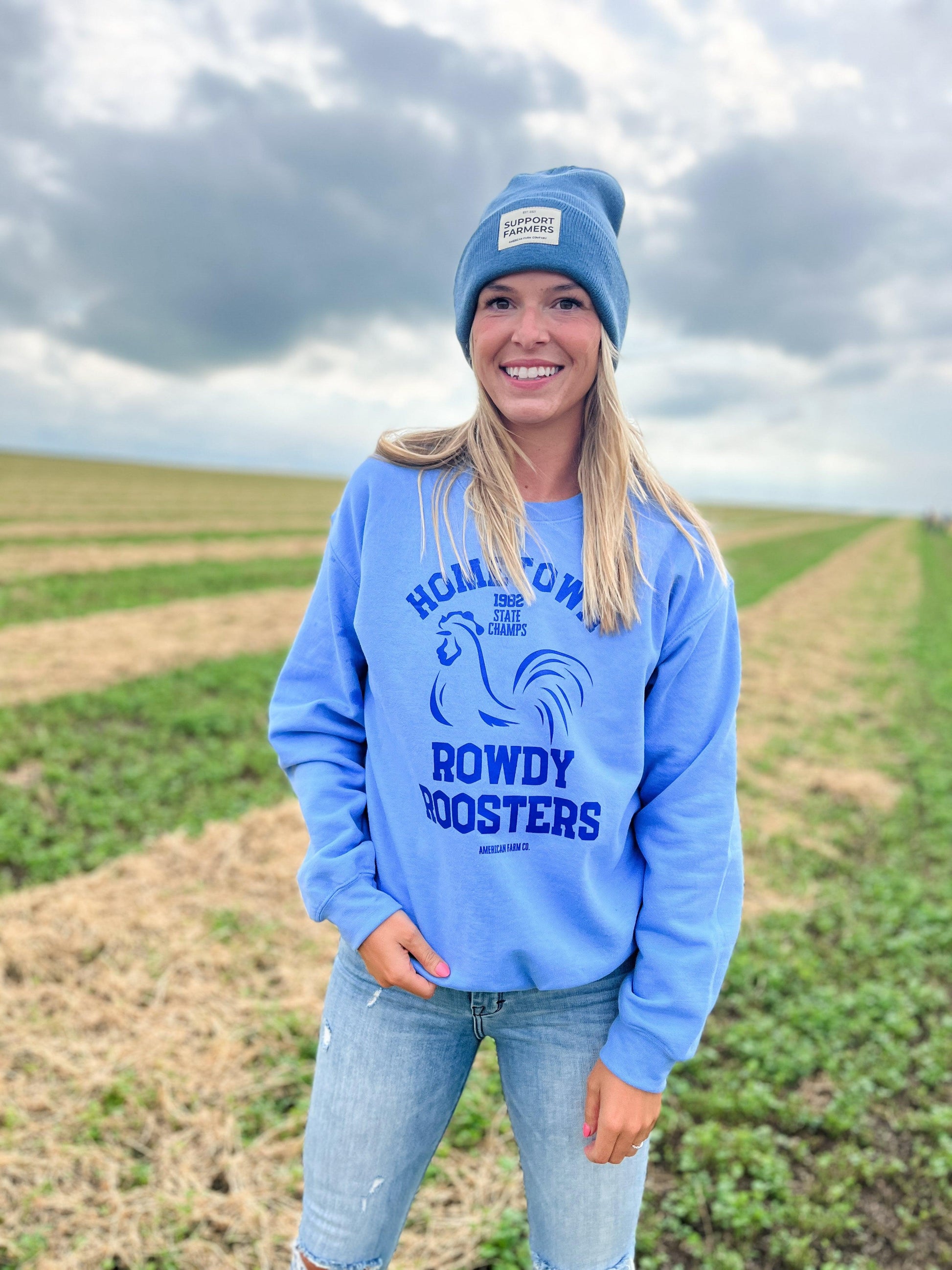 Hometown Rowdy Roosters Blue Crewneck - American Farm Company