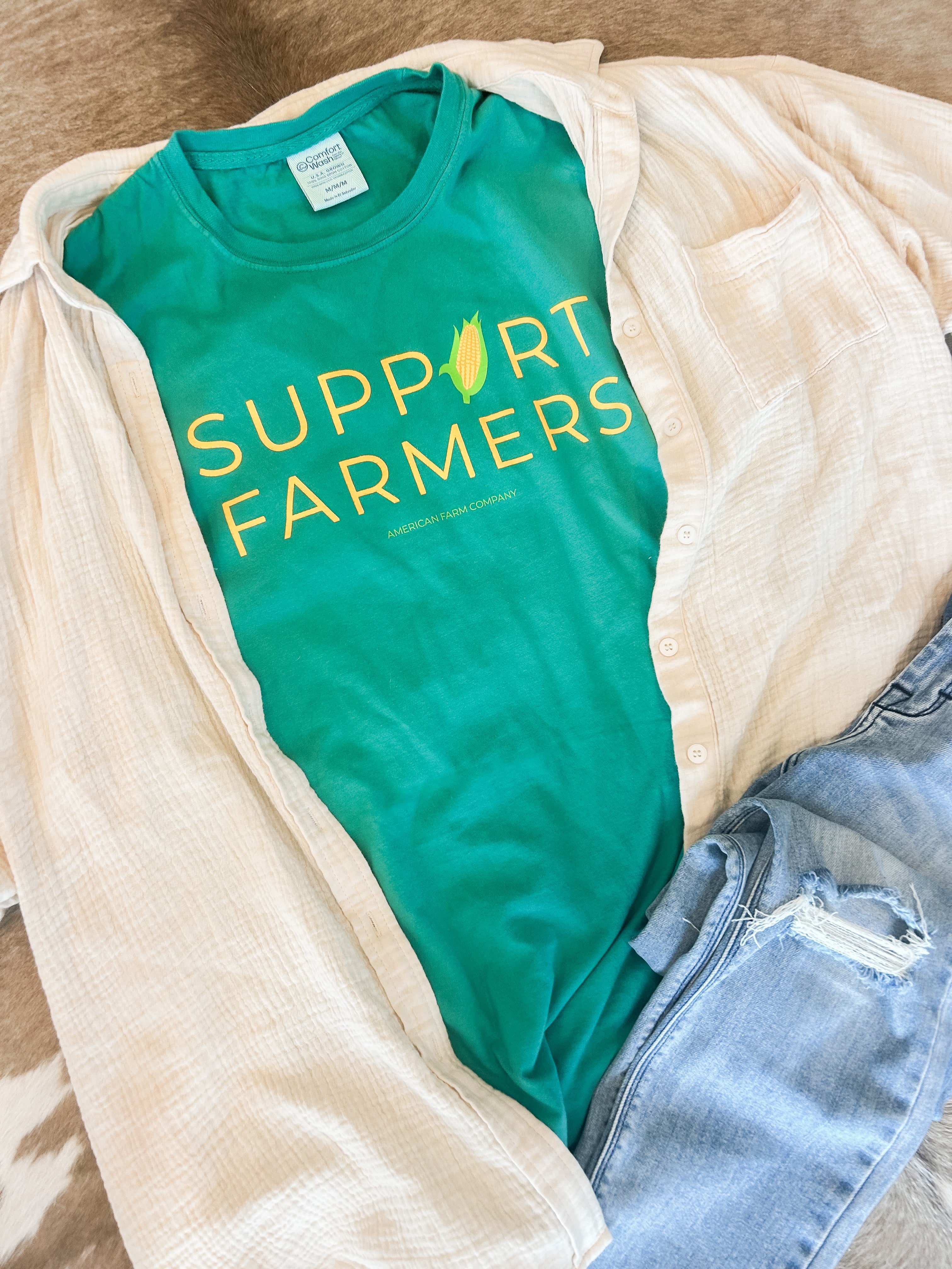 'Support Farmers' Corn Green Tee