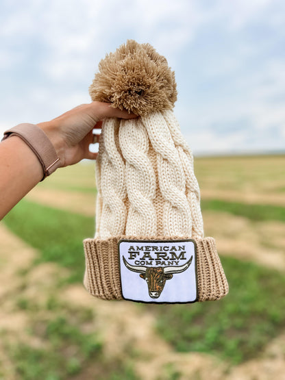 AFC Longhorn Patch Pom Beanie - American Farm Company