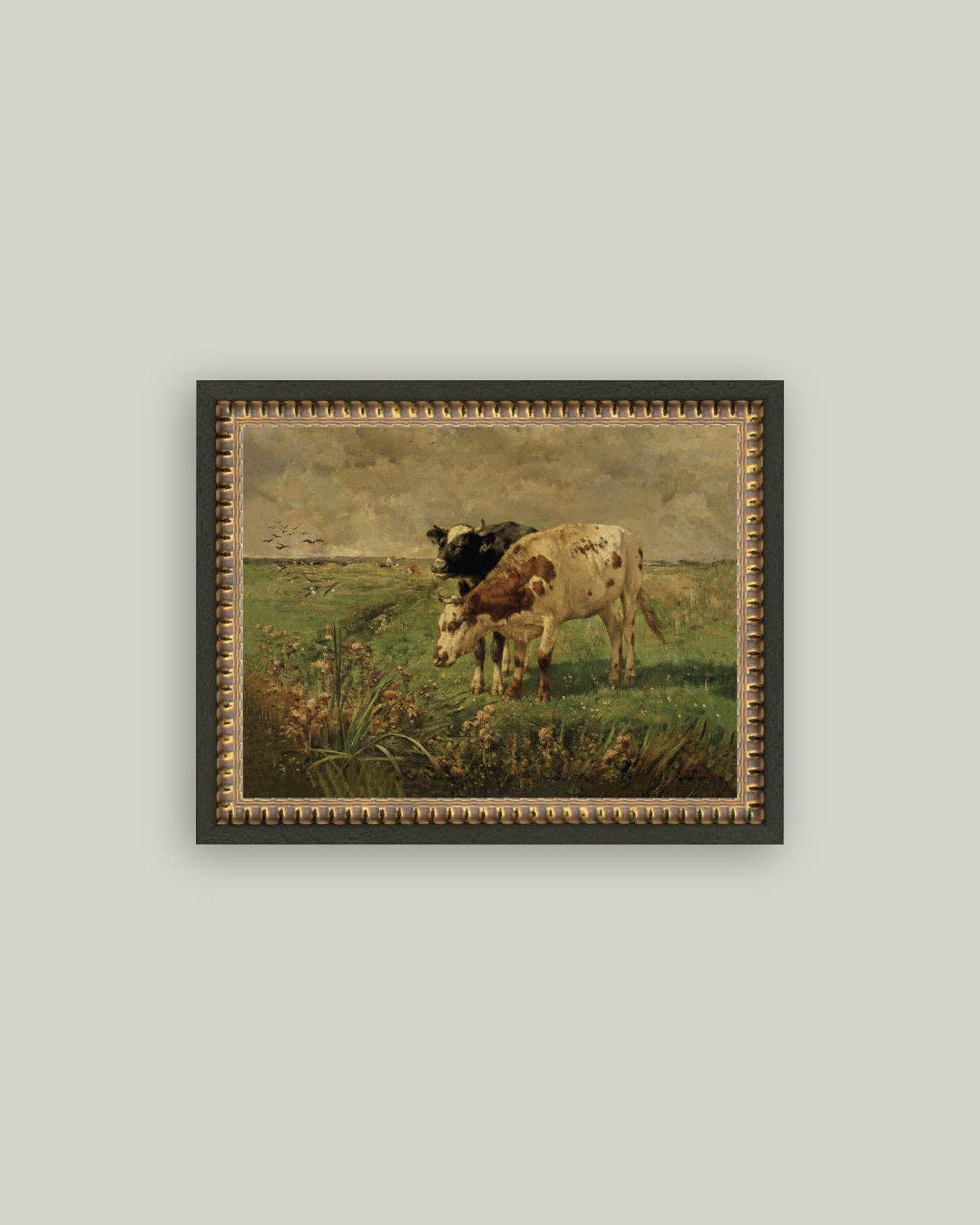 Black and Brown Cows Framed Antique Art