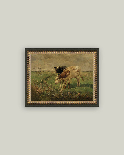 Black and Brown Cows Framed Antique Art