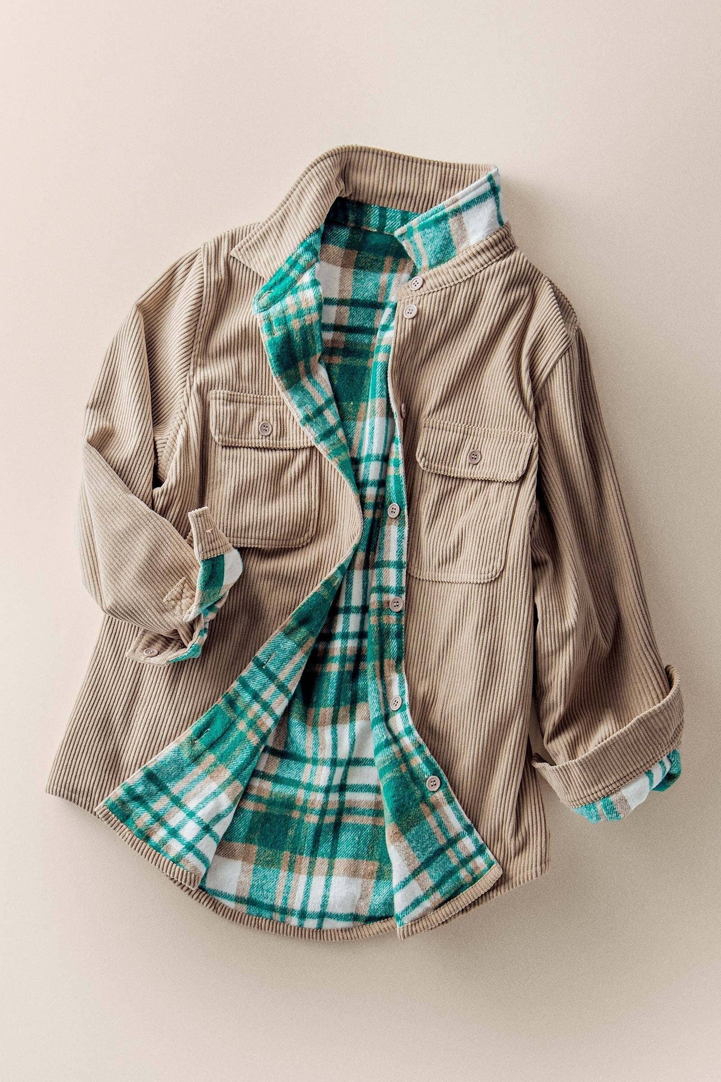 Plaid Lined Reversible Corduroy Flannel Shacket