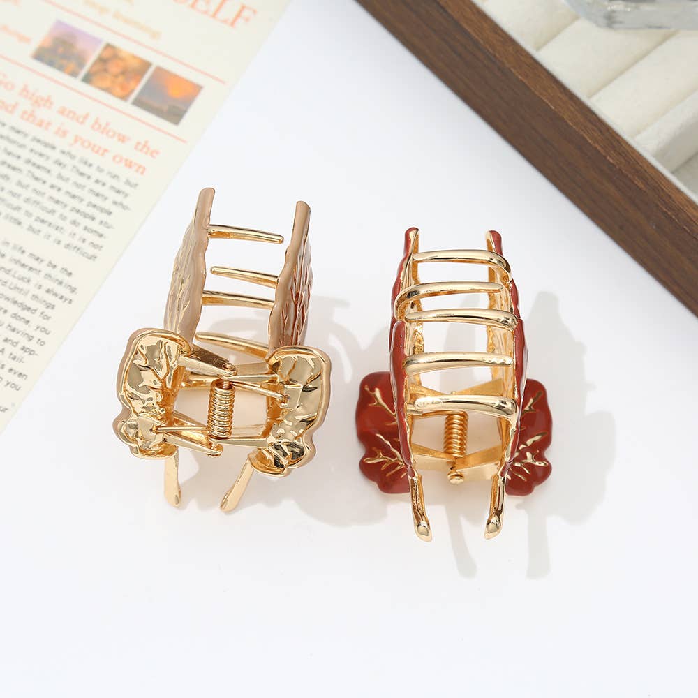 Autumn Maple Leaf Metal Hair Claws with Gold Accents