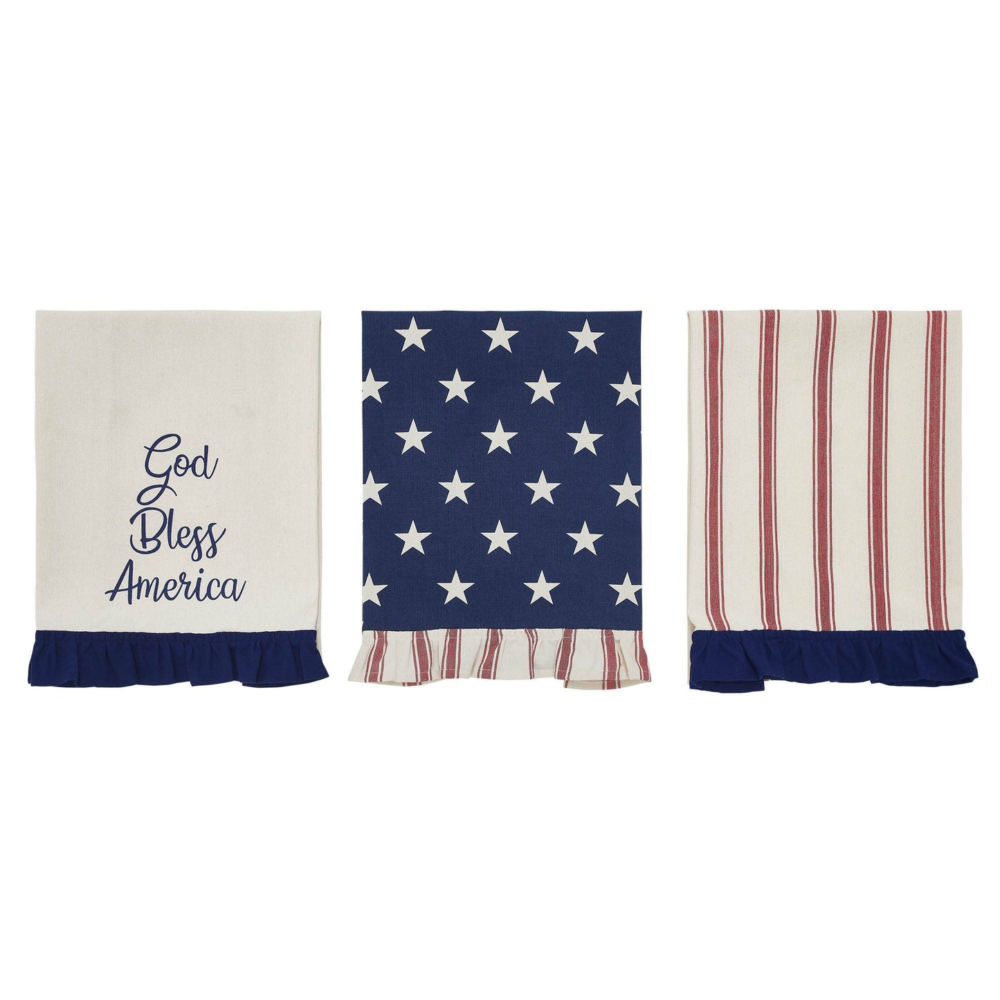 'God Bless America' Ruffled Tea Towel - Set of 3