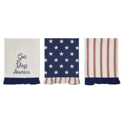 'God Bless America' Ruffled Tea Towel - Set of 3