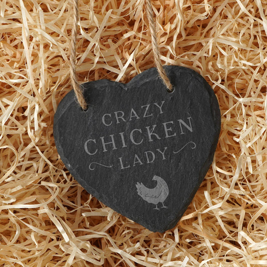 'Crazy Chicken Lady' Slate Heart Hanger
