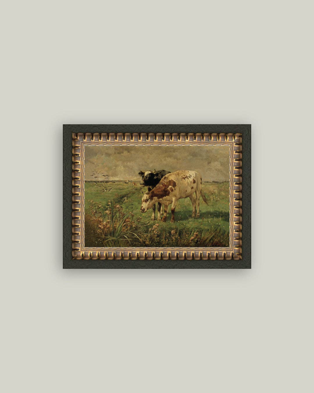 Black and Brown Cows Framed Antique Art