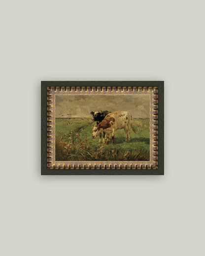 Black and Brown Cows Framed Antique Art