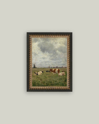 Cattle on the Pasture Framed Antique Art