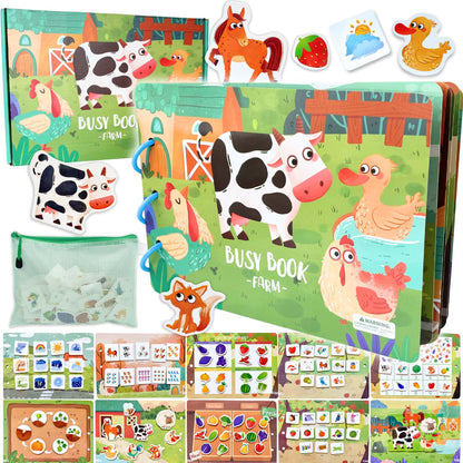 Farm Busy Activity Book for Toddlers w/ Zipper Pouch