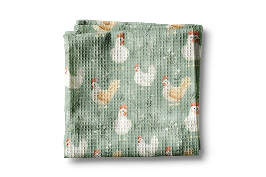 Green Chicken Collage Waffle Kitchen Towel