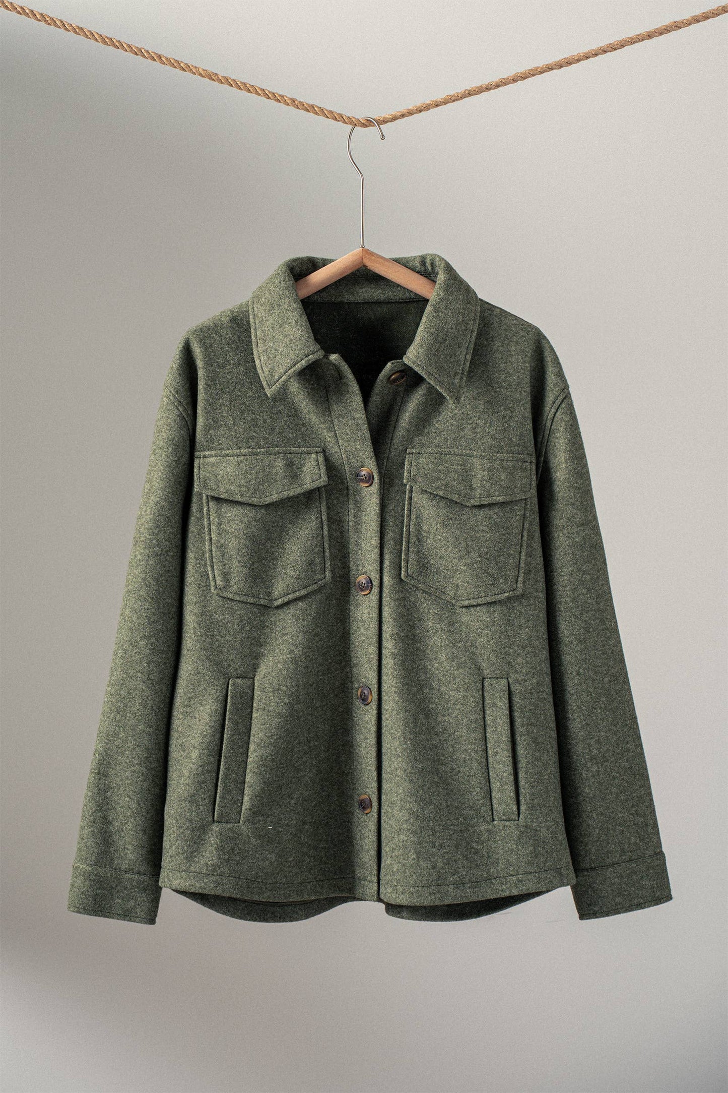 Olive Wool Blend Shacket Jacket