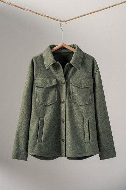 Olive Wool Blend Shacket Jacket