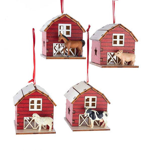 Barn w/ Farm Animal Ornament