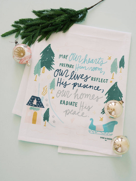 May Our Hearts Holiday Flour Sack Kitchen Towel