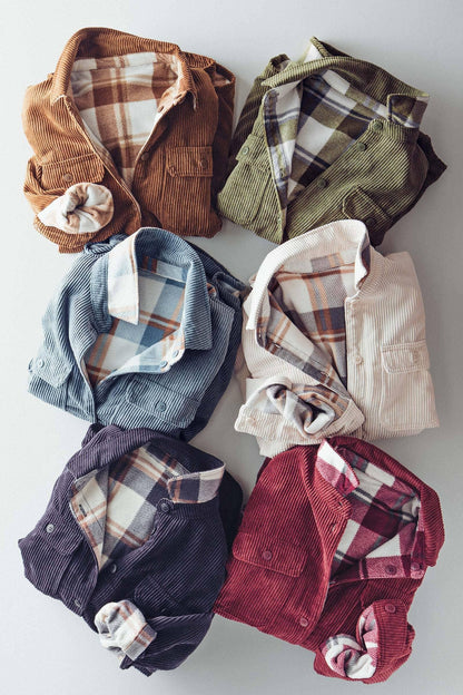 Plaid Lined Reversible Corduroy Flannel Shacket