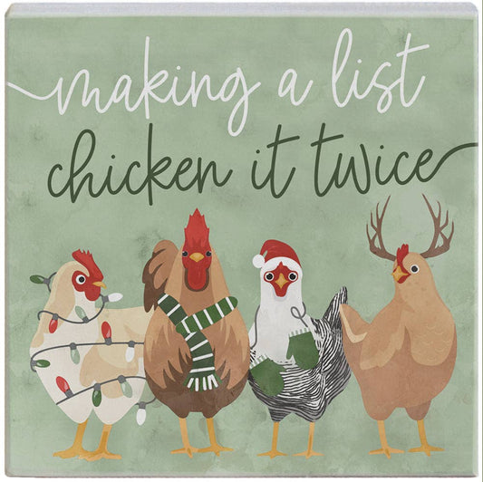 'Making a List' Chicken Square Plaque