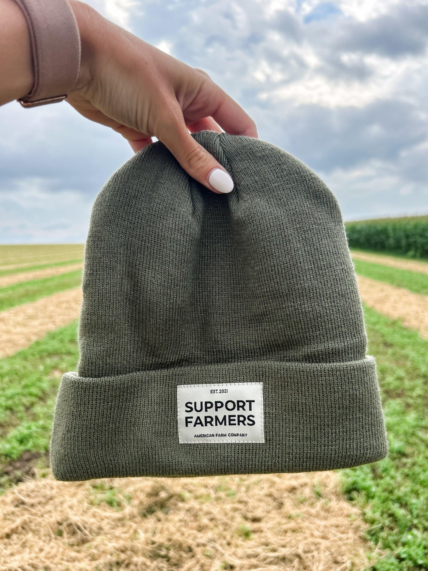 Olive ‘Support Farmers’ Beanie - American Farm Company