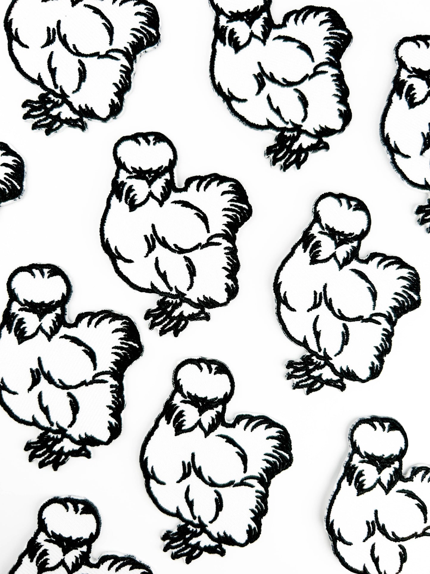 White Silkie Chicken Embroidered Iron-On Patch