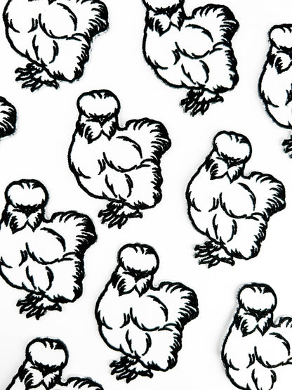 White Silkie Chicken Embroidered Iron-On Patch